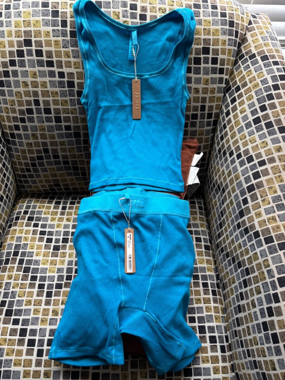 SKIMS Women's Ribbed Tank and Boxer Short Set in Teal